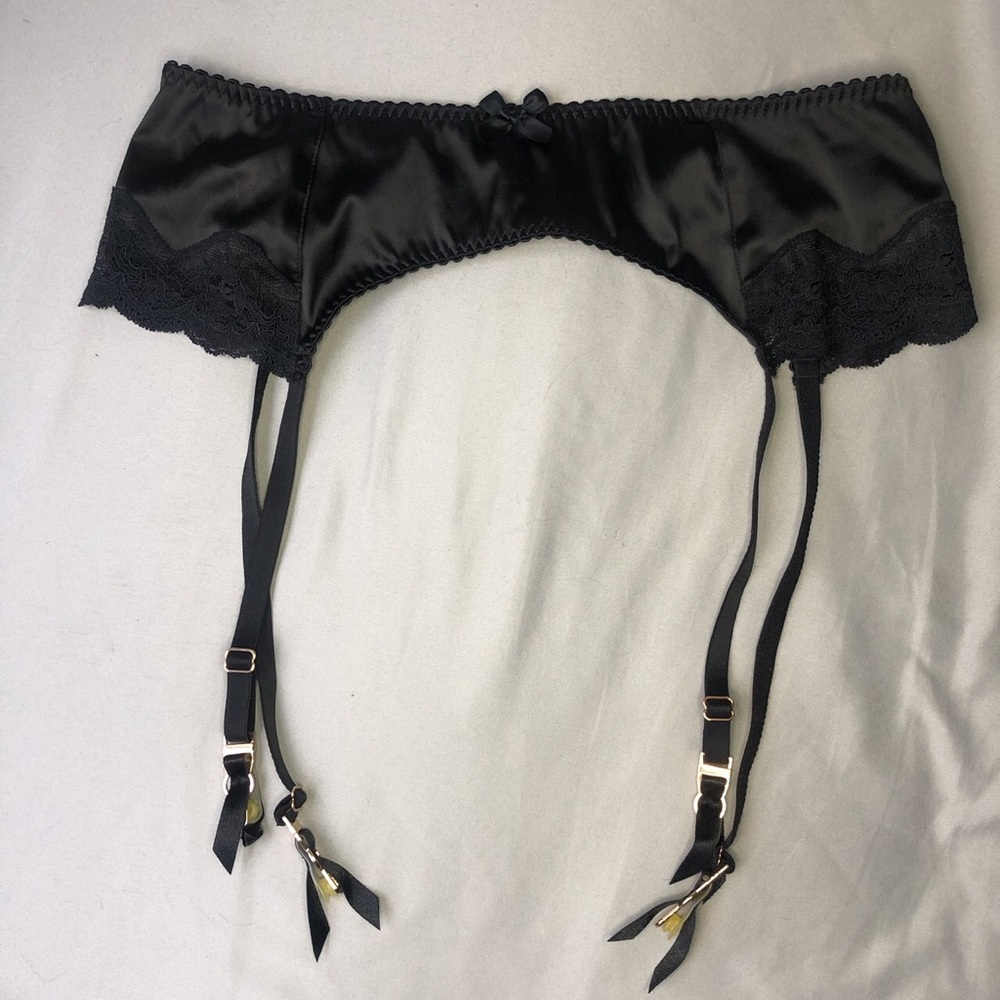 Lace Trim Satin Garter Belt